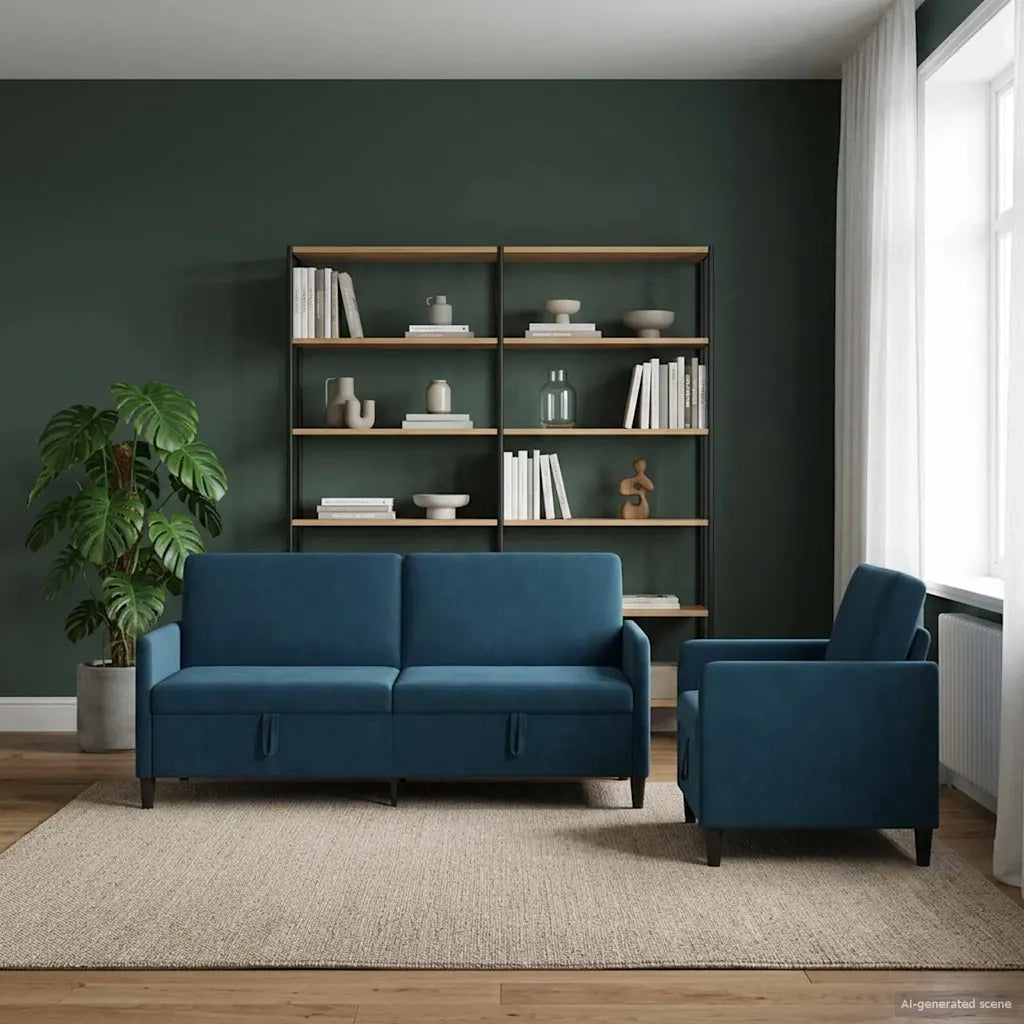 Set di Divani con Storage 2 pz Blu Poliestere 3429255