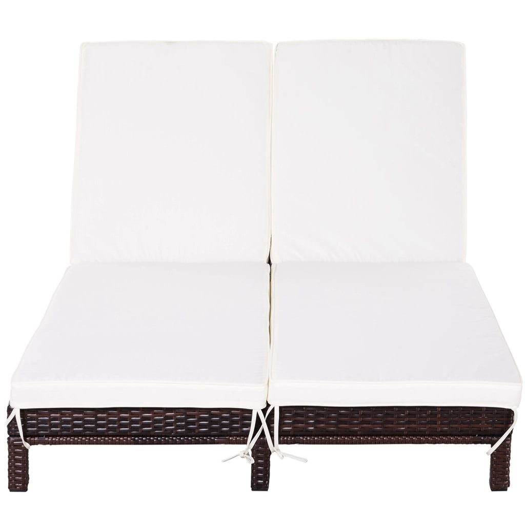 EasyComfort Lettino Prendisole a 2 Posti, Sdraio in Acciaio e Rattan, Schienale Regolabile, 196 x 120 x 28cm Marrone e Bianco Crema