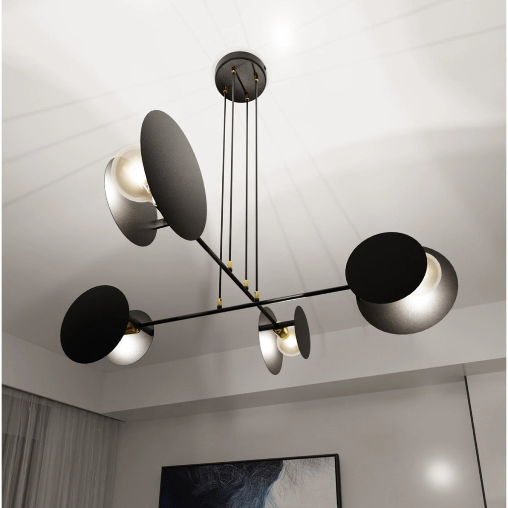 Lampada a sospensione Idea con cerchi geometrici in acciaio nero opaco