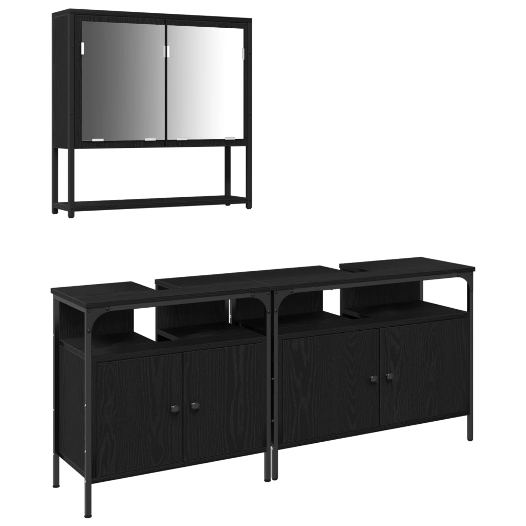 Set di mobili da bagno 3 pezzi Rovere Nero Legno ingegnerizzato