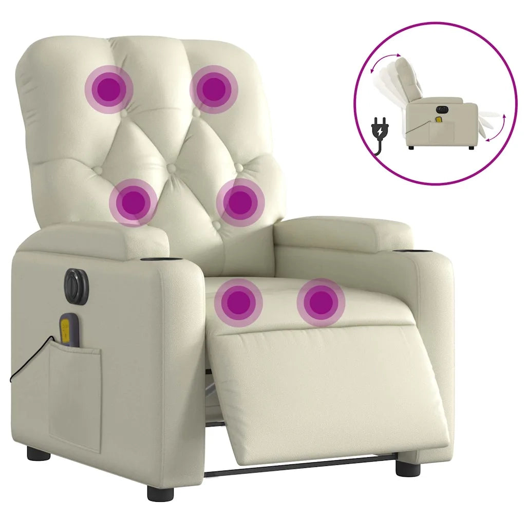 Poltrona Massaggiante | Sedia Relax Elettrica Reclinabile Crema Similpelle