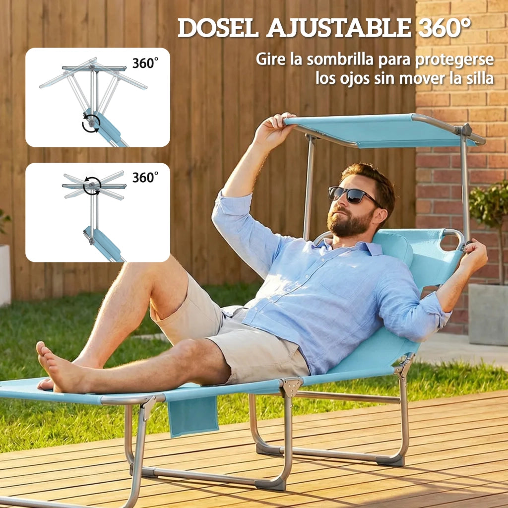 Poltrona Pieghevole Reclinabile con Dosel 360¡ã e Tasca Laterale ¨C Zephmum ¨C Tessilene 550 g/m2, Blu