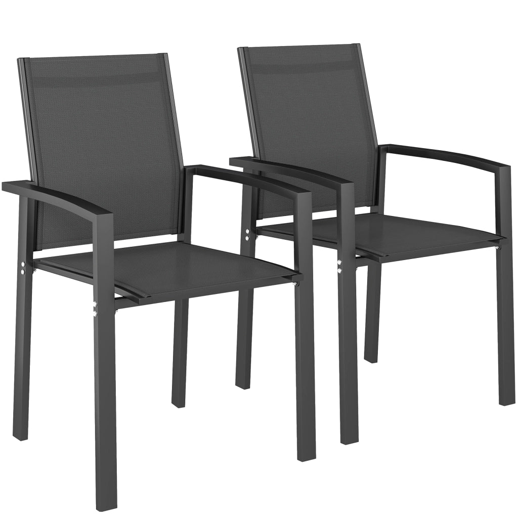 Sedie da Giardino Impilabili ¨C Zephmum ¨C Grigio Carbone, Alluminio e Textilene, 56x58x89 cm