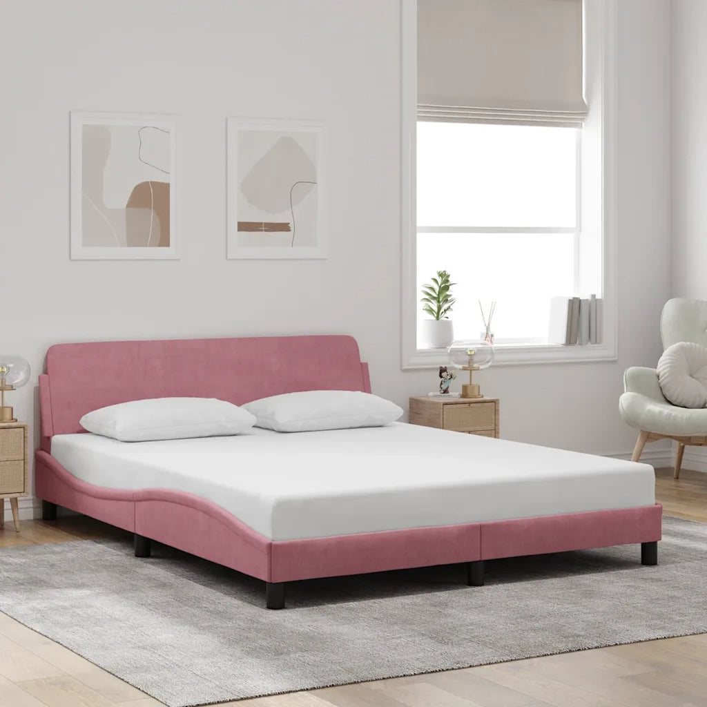Giroletto con Testiera-Struttura Letto con testiera Dover Rosa 160x200 cm Velluto
