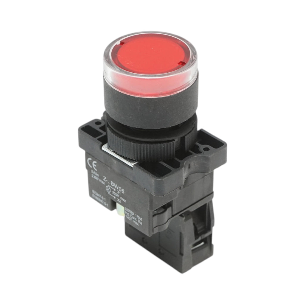 Pulsante indicatore LED rosso con resistenza integrata 1NC, 220V, LAY5 Breckner Germany