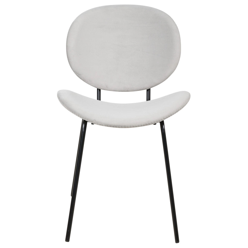 Set di 2 sedie in velluto grigio chiaro con gambe nere e senza braccioli design contemporaneo e retrò Sedute per la sala da pranzo