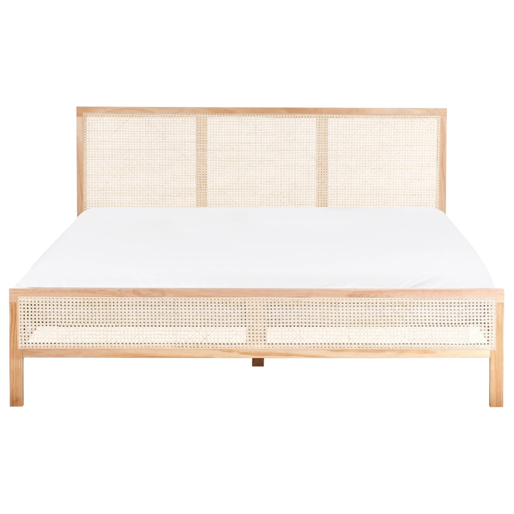 Letto in legno di pino marrone chiaro 180 x 200 cm matrimoniale con testata a treccia viennese a doghe stile rustico minimalista