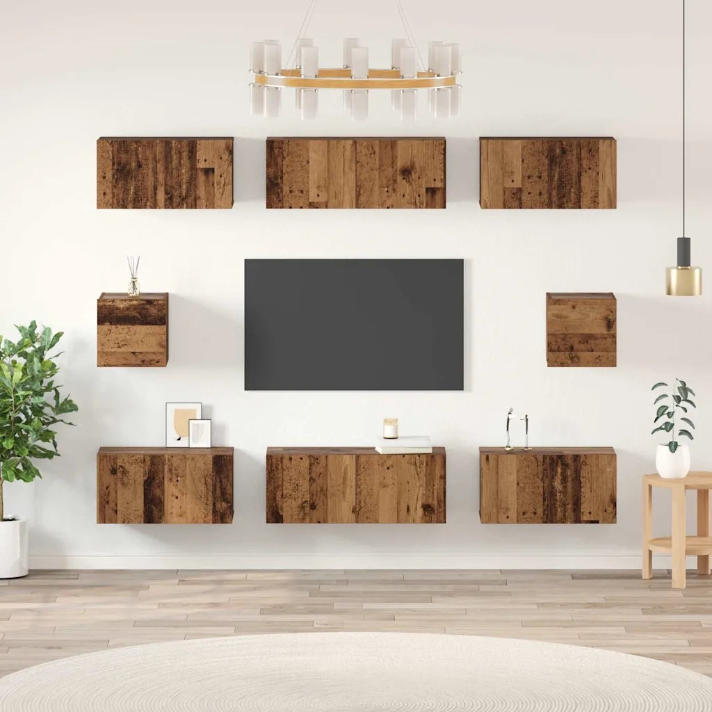 vidaXL Set di mobili TV 8 pcs Legno vecchio Legno multistrato