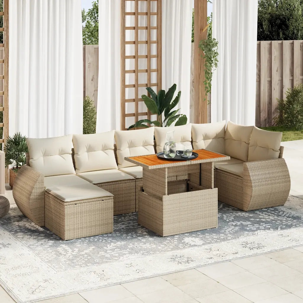 Set Divano da Giardino 8 pz con Cuscini Beige in Polyrattan 3327292