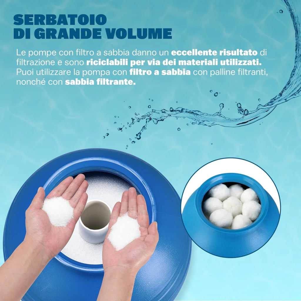 ® Pompa Filtro Piscina a 7 Vie 9.600 L/h Serbatoio 25 L Pompaggio a Sabbia Prefiltro