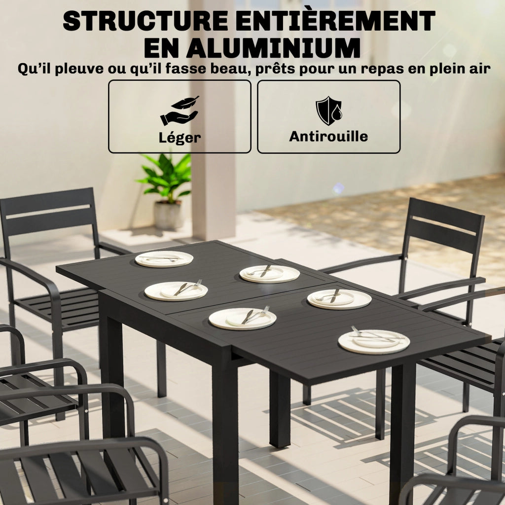 Tavolo da pranzo allungabile per esterno ¨C zephmum ¨C 80-160x80 cm nero