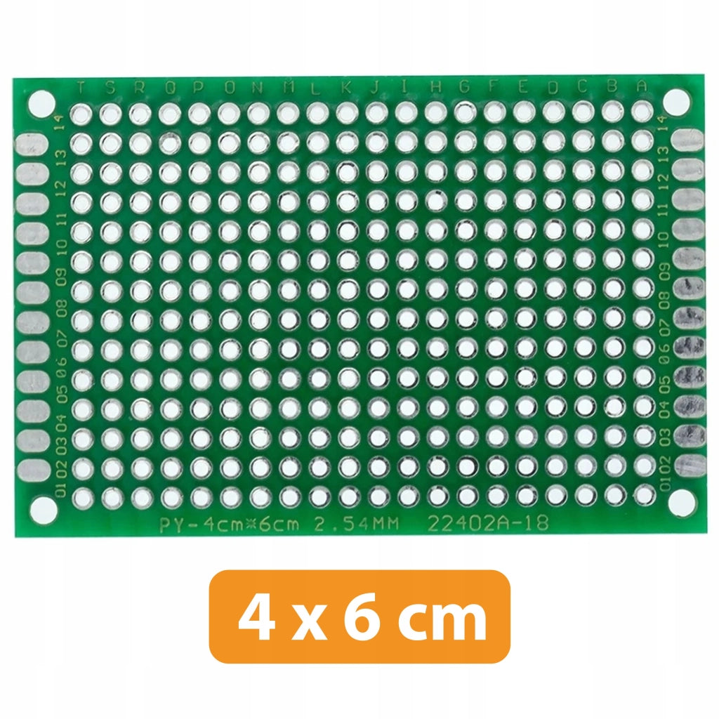 Piastra Prototipo Universale Doppia Faccia 40x60 mm – Montaggio THT, Fori 2,54 mm | Costruzione Circuiti Elettronici