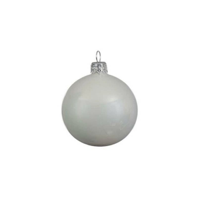Box Da 6 Decoro Albero Natale Vetro Pallina Bianco Neve Lucido Cm 6