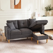 Divano moderno a L - Zephmum- 3 posti con chaise longue, contenitore e porta-bevande