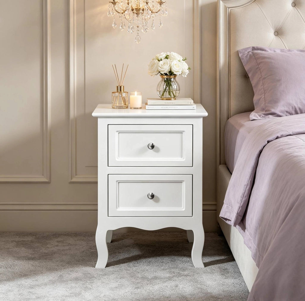 Comodino moderno bianco con 2 cassetti in MDF laccato 40x60x30 cm