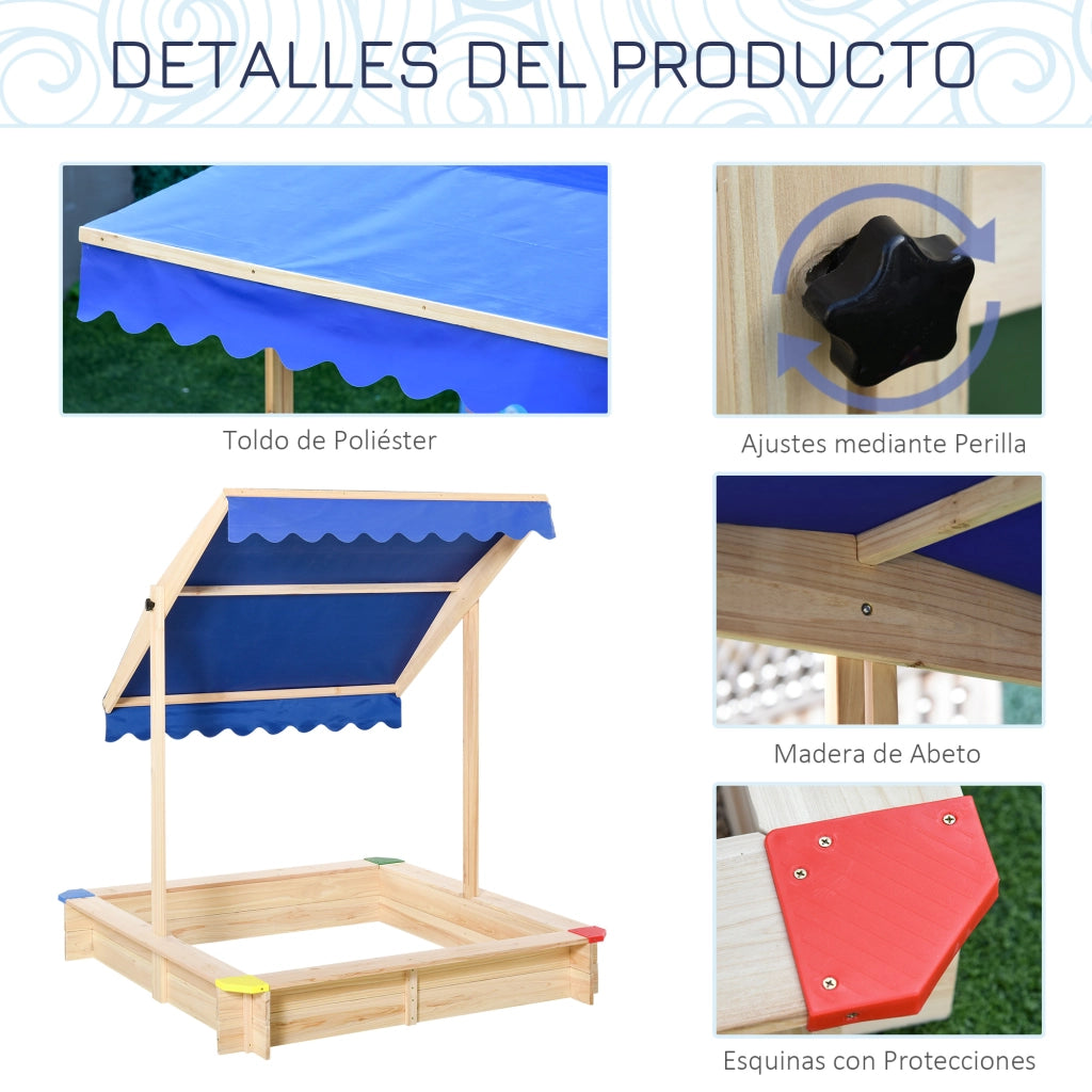 Sabbiera Legno Bambini con Tetto ¨C Xylo ¨C 120x120x120 cm Giardino Esterno Casa Naturale