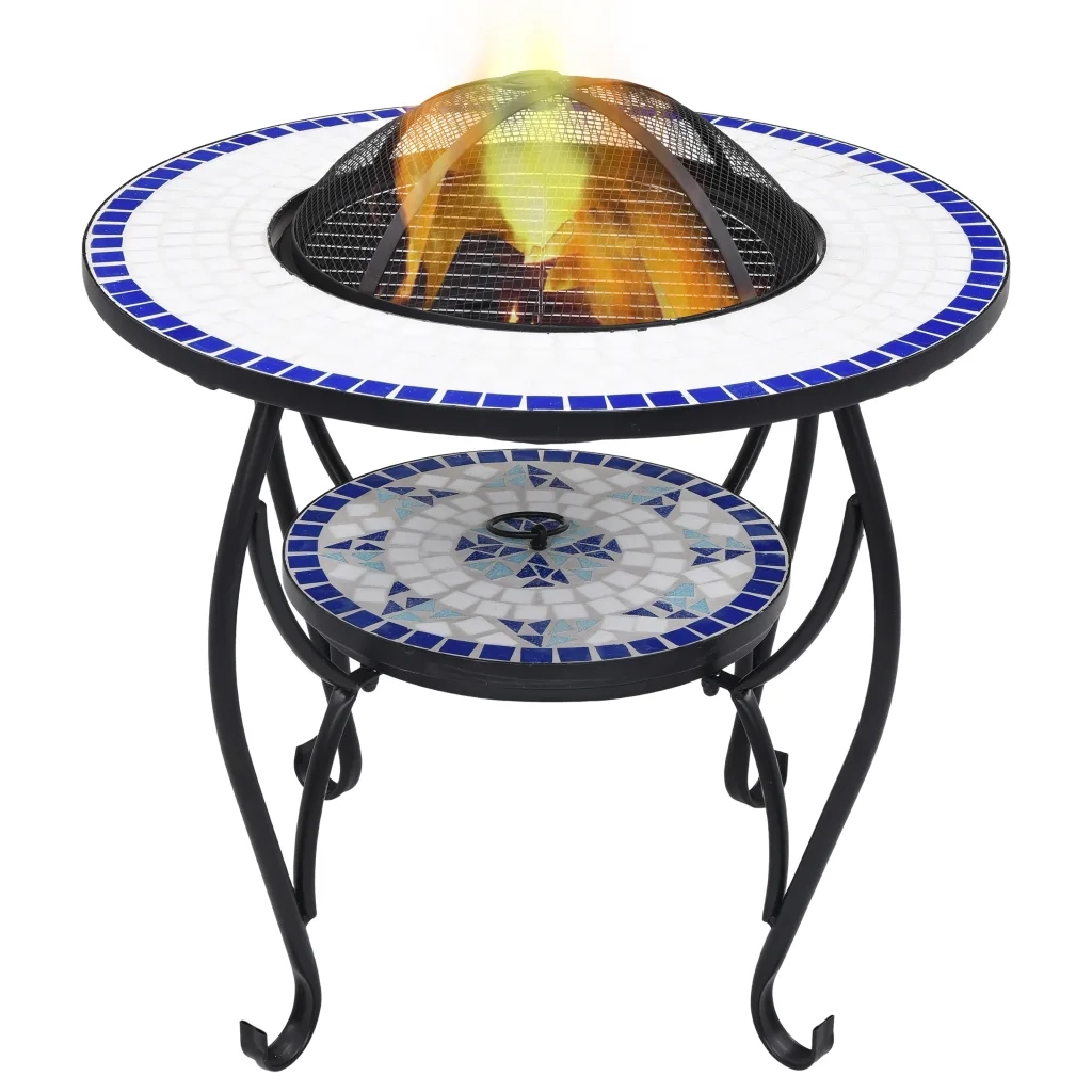 Tavolo con Braciere a Mosaico Blu e Bianco 68 cm in Ceramica CFW5146673