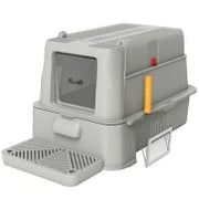 Lettiera per Gatti Chiusa da 80L con Vassoio Estraibile, in ABS e Acciaio Inox, 63x43x43 cm, Grigio Chiaro
