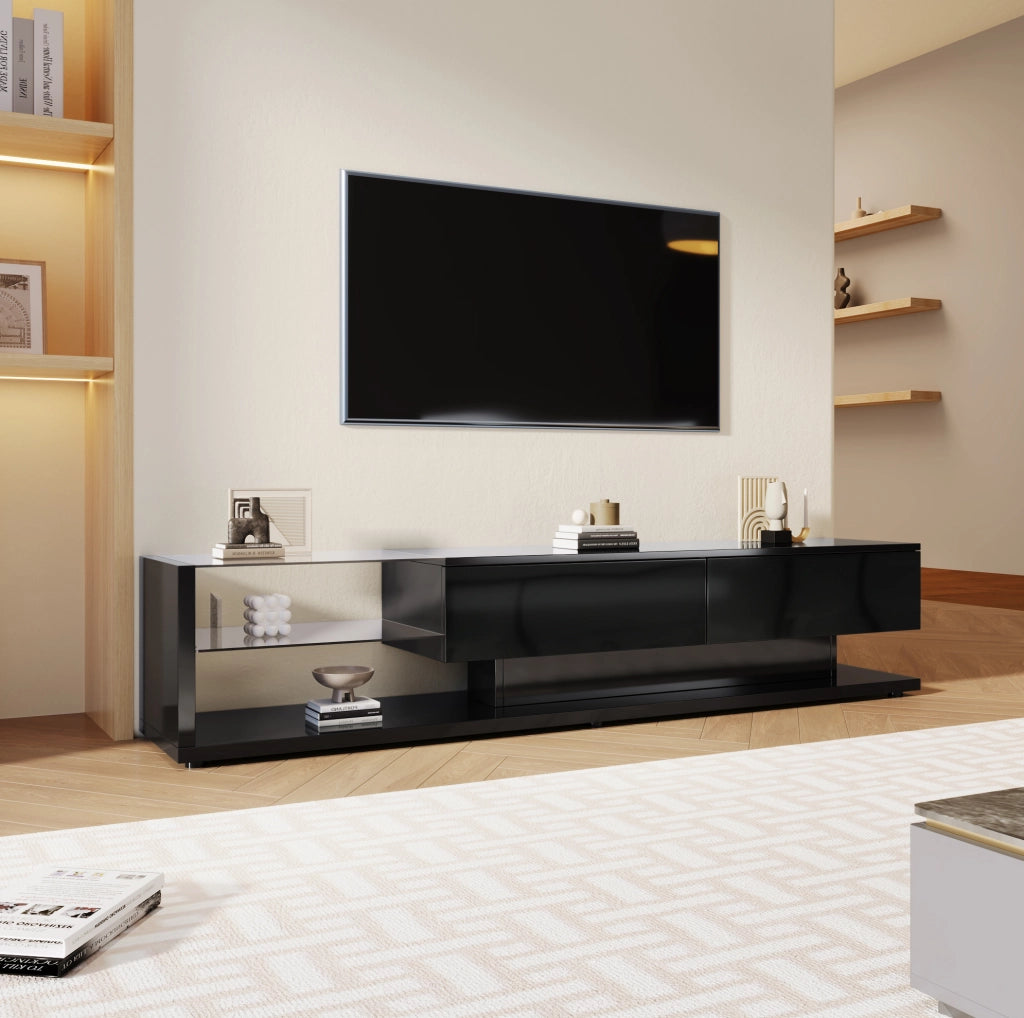 Mobile TV lucido nero con LED e vani portaoggetti