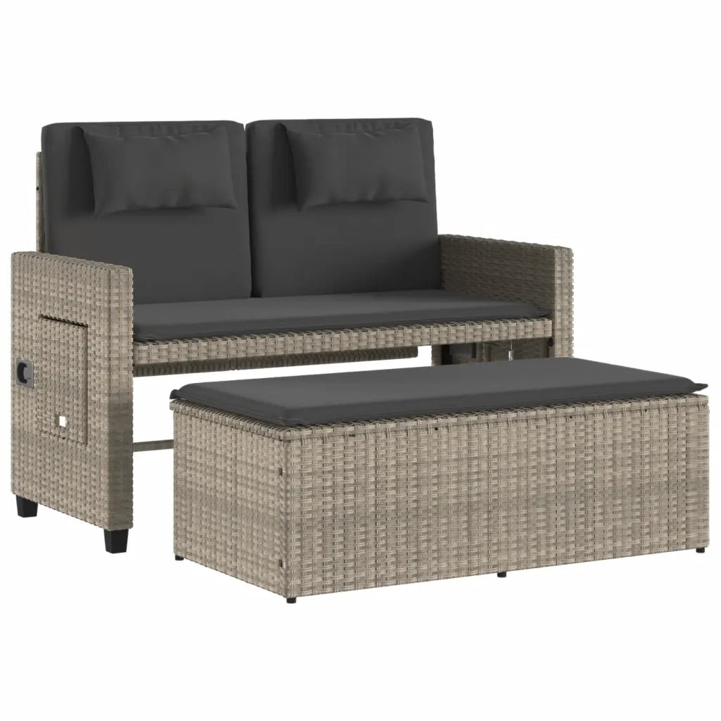 Panchina Reclinabile Giardino | Panca da Giardino con Cuscini Grigio Chiaro Polyrattan