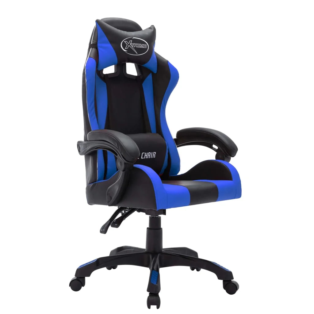 Sedia girevole da ufficio/studio per computer videogiochi con illuminazione LED RGB e similpelle blu 02_0024201