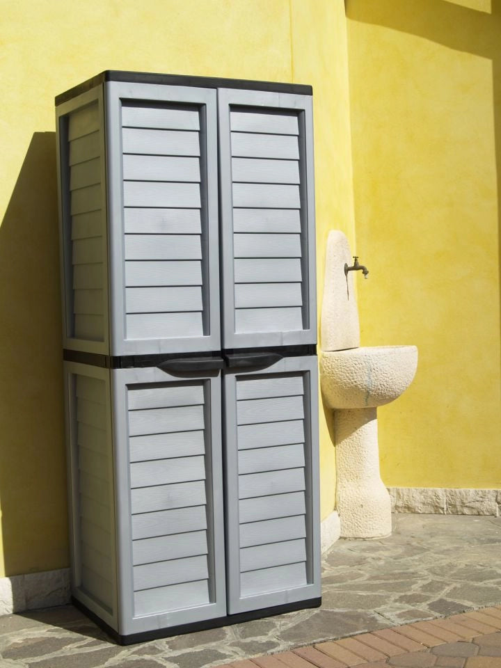 Armadio da Esterno in Resina Verde/Beige con Divisione Laterale Magnolia 75X50X180Cm