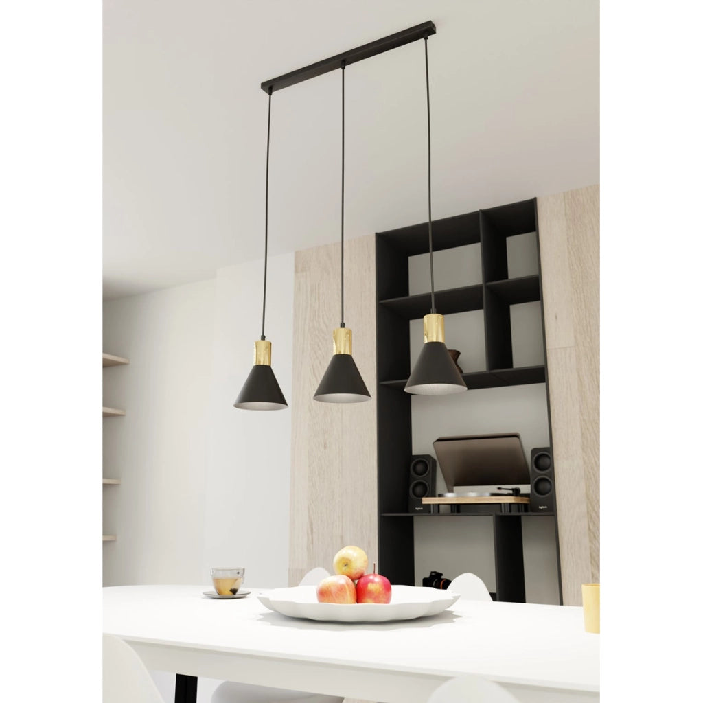 Lampada a sospensione Rosa in acciaio nero opaco e dettagli oro