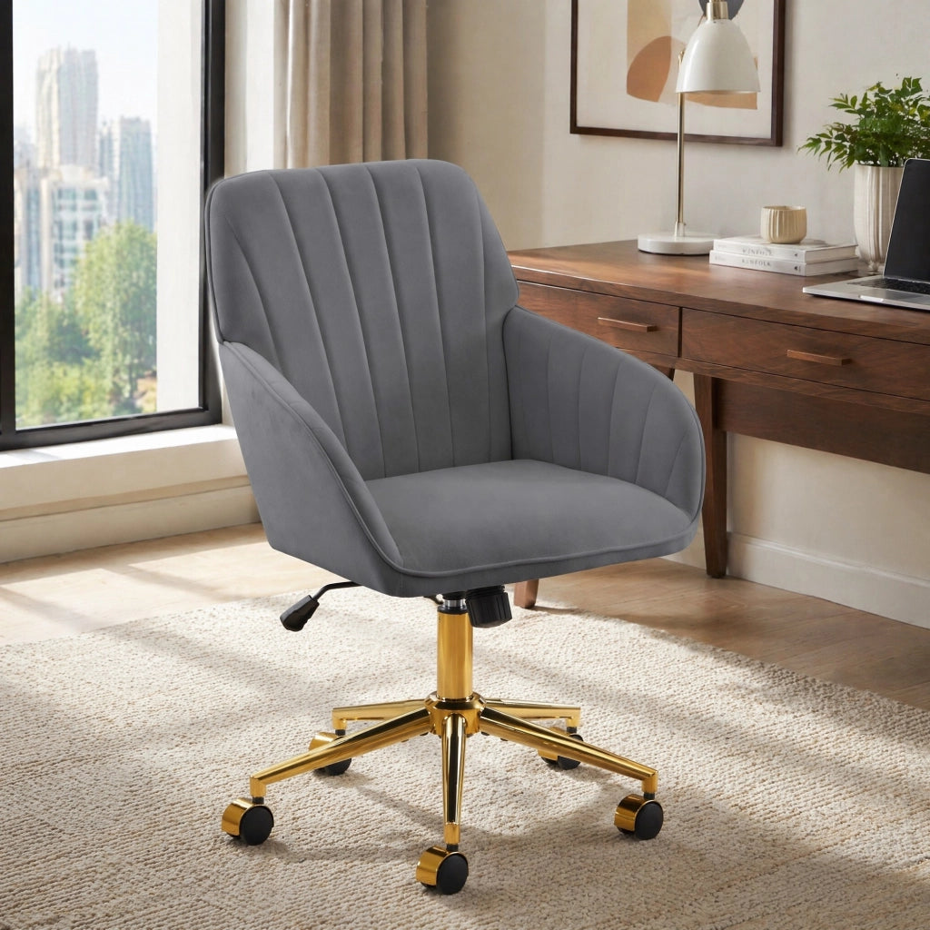 Sedia da ufficio girevole con altezza regolabile, schienale ergonomico e seduta imbottita in velluto grigio