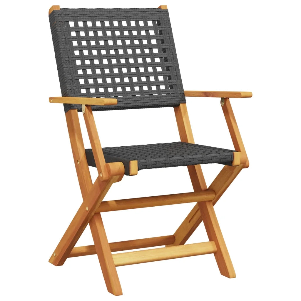 Set da Bistrot 3 pz Nero in Polyrattan e Legno Massello 3281790
