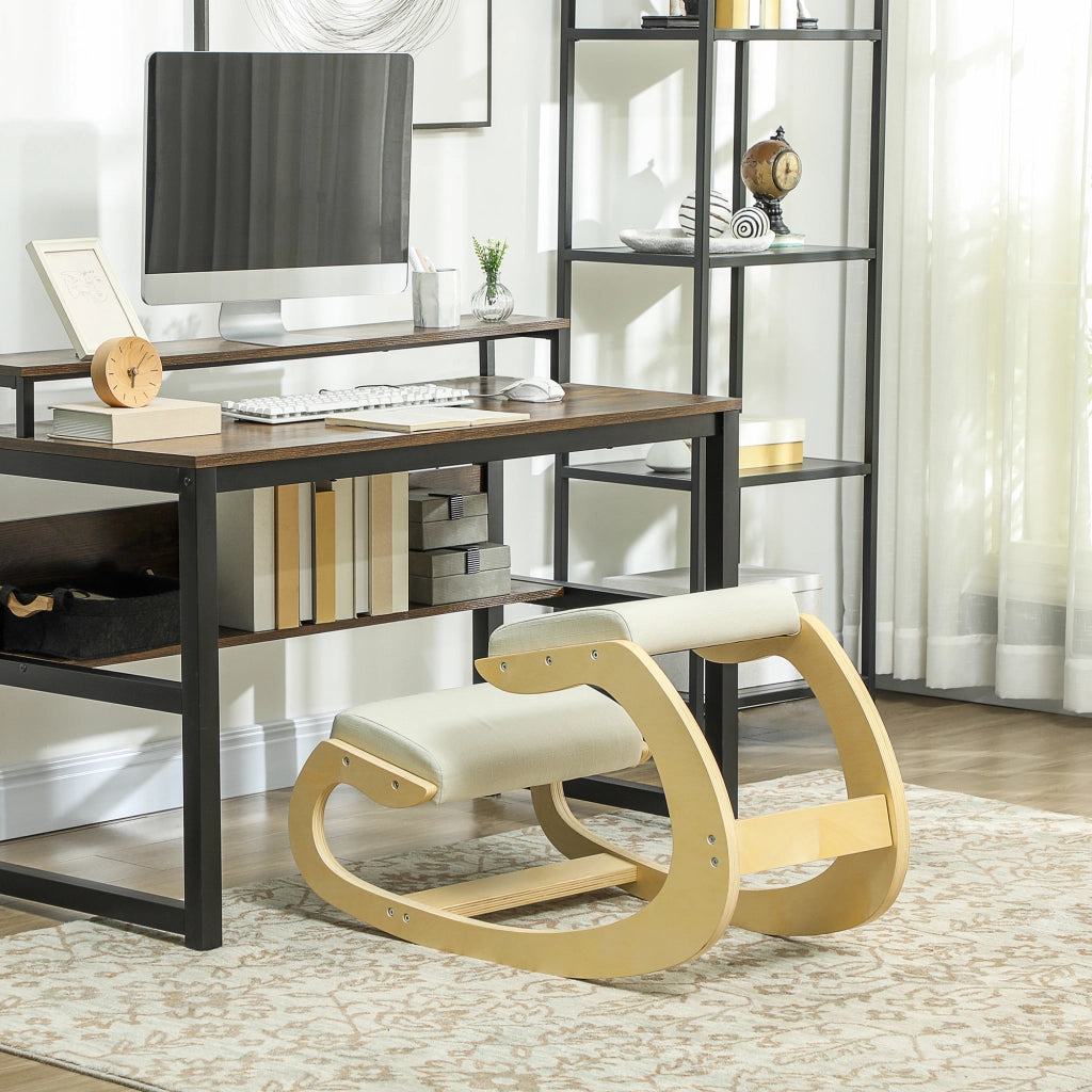 Sedia ergonomica da ginocchio ¨C zephmum ¨C legno, imbottita, 55x85x55 cm, crema