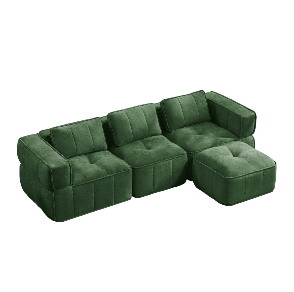 Divano angolare modulare in poliestere verde con pouf HOMVRA