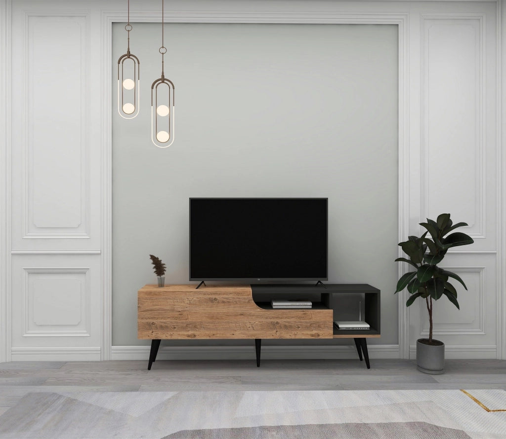 Tinnura, Mobile Porta tv un Ripiano, 150x30x50h cm Marrone Rovere