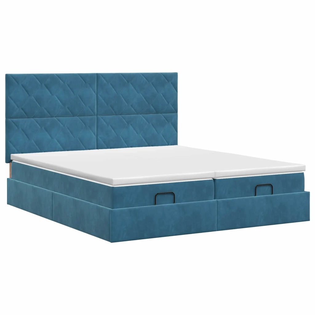 Letto ottomano con materasso 2 pz Blu Scuro Velluto 3457936