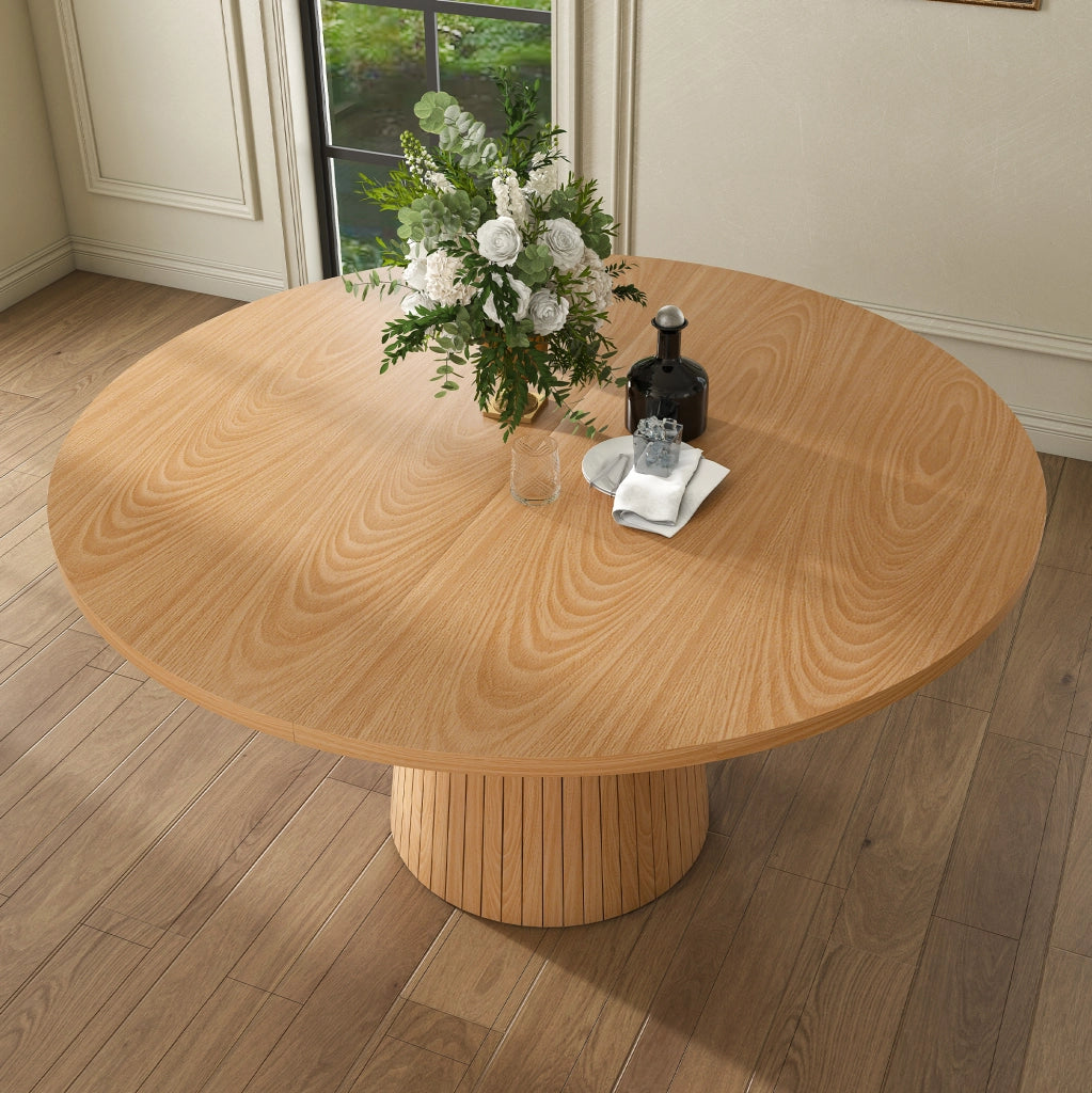 Tavolo da pranzo rotondo ?110 cm in MDF impiallacciato rovere con base a colonna
