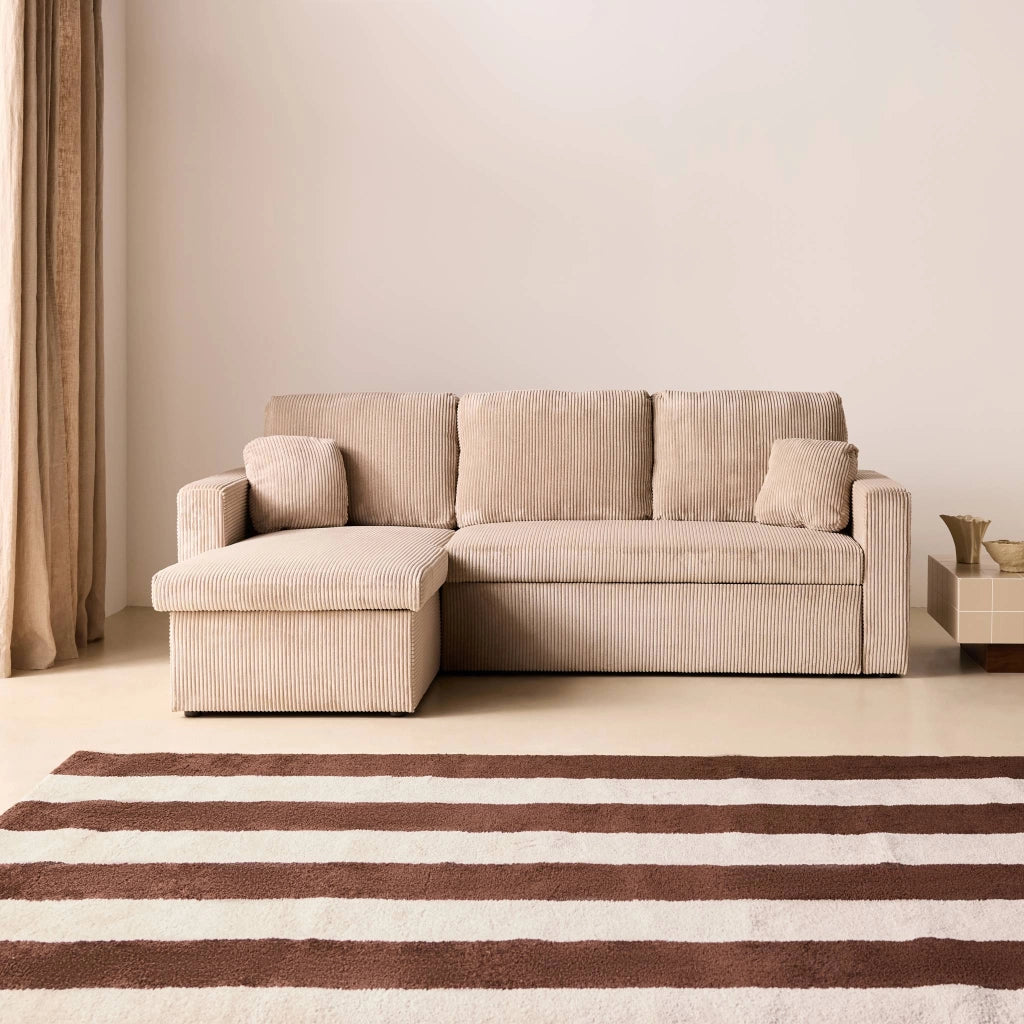 Divano letto angolare reversibile, 3 posti, beige grigio
