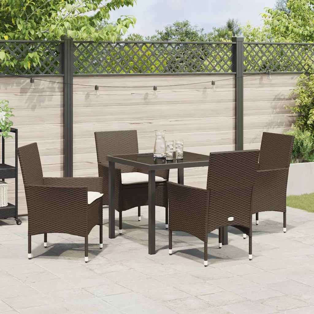 Set da Pranzo per Giardino con cuscino 5 pcs Marrone polyrattan