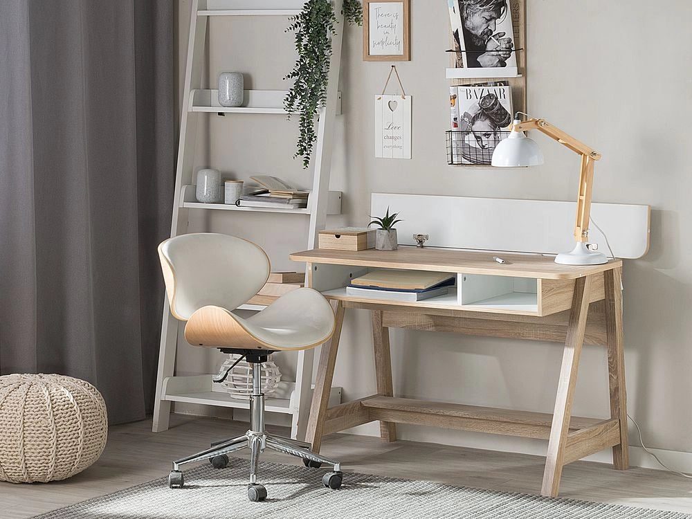 Scrivania Luce Legno 110 x 60 cm 2 Ripiani Poggiapiedi Scandinavo