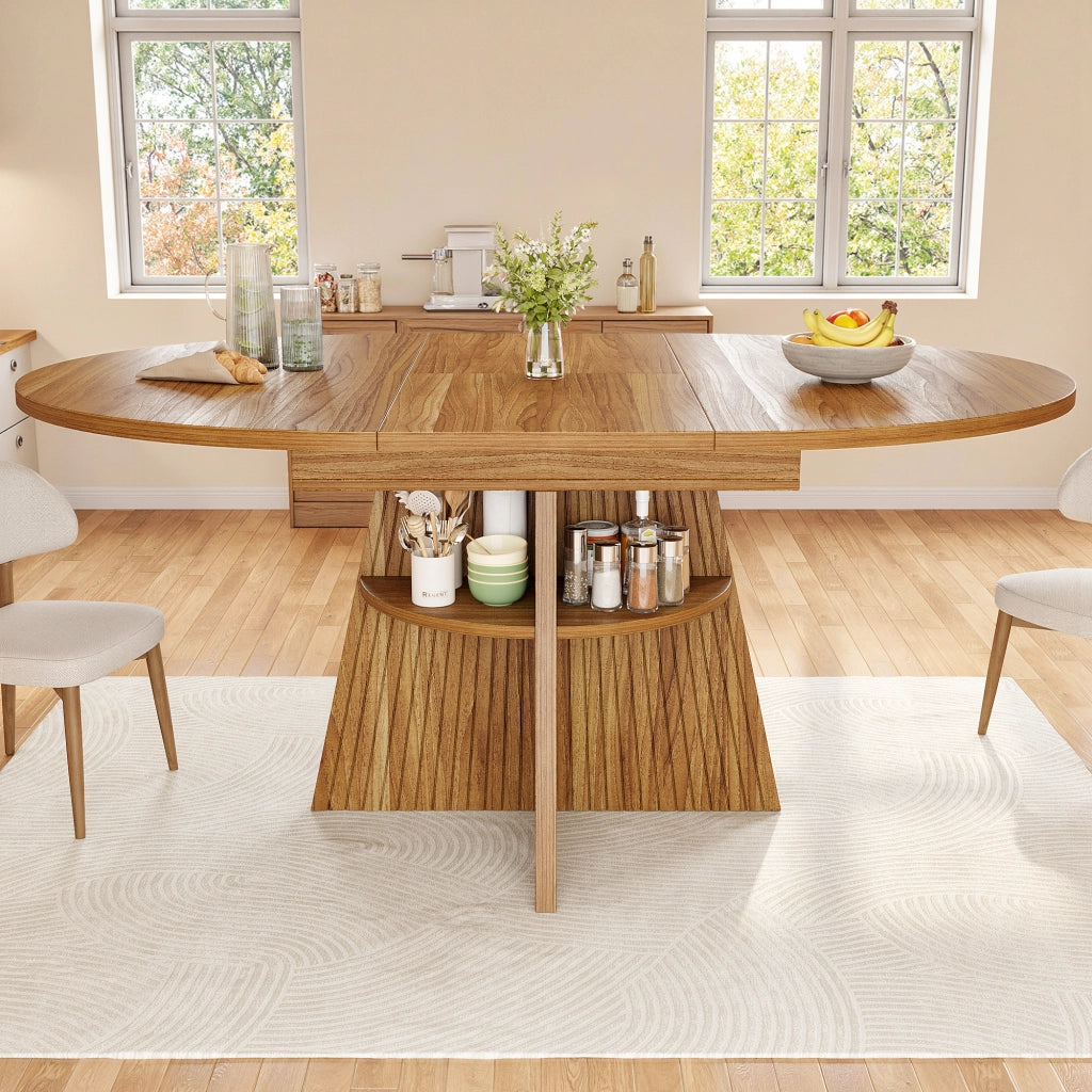 Tavolo da sala da pranzo allungabile con vano aperto; angoli arrotondati; per soggiorno e cucina; 110 × 150 × 110 × 76 cm