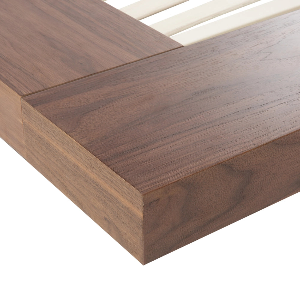 Letto in stile giapponese in frassino marrone 160 x 200 cm testata in legno impiallacciato MDF testata in pelliccia sintetica camera da letto a basso profilo