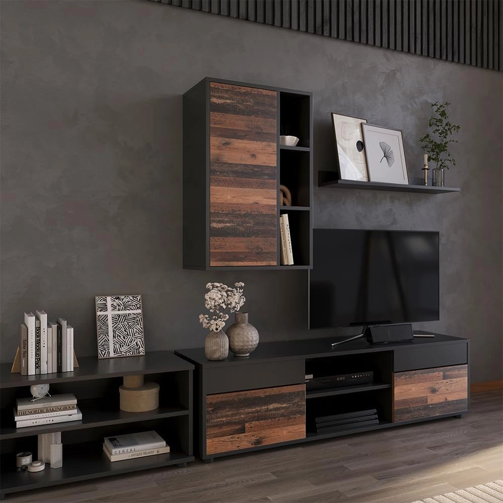 Libreria da parete Berno, Nero/antico, 50.1 x 78.4 cm con 3 scomparti aperti