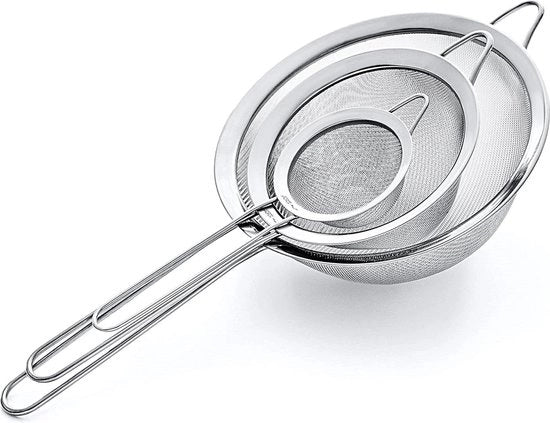 Set di Setacci Finiti con Acciaio Inossidabile 304 - 8.5/14/20 cm - Setaccio da Cucina Solido - Argento
