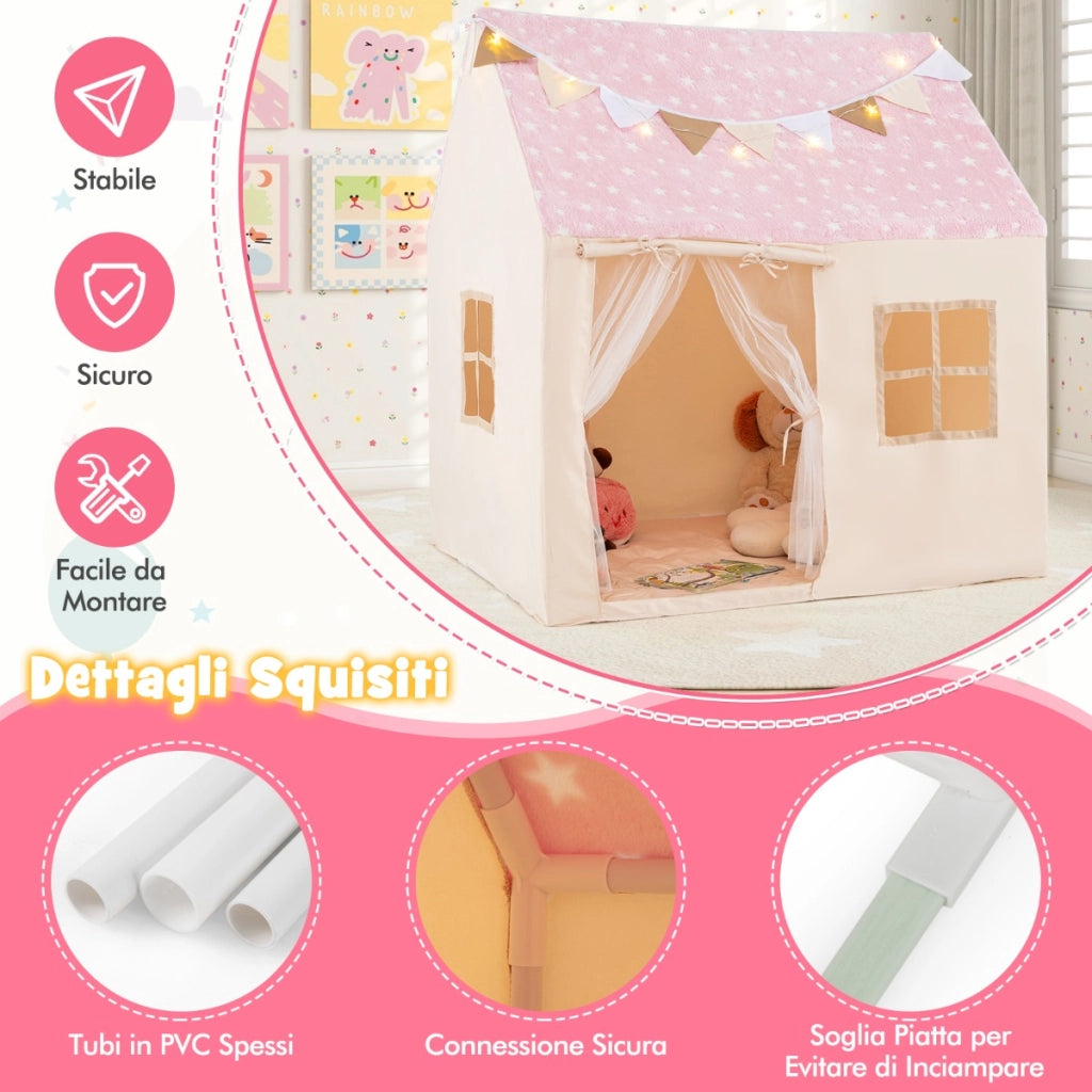 Tenda da gioco per bambini per bambini 3+ anni, Grande casa da gioco con stelle luminescenti Rosa