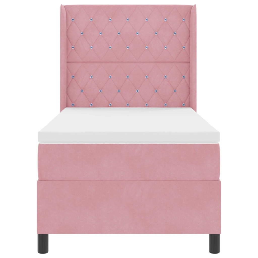 Letto Box Spring  con Materasso e LED Rosa 90x190 cm in Velluto