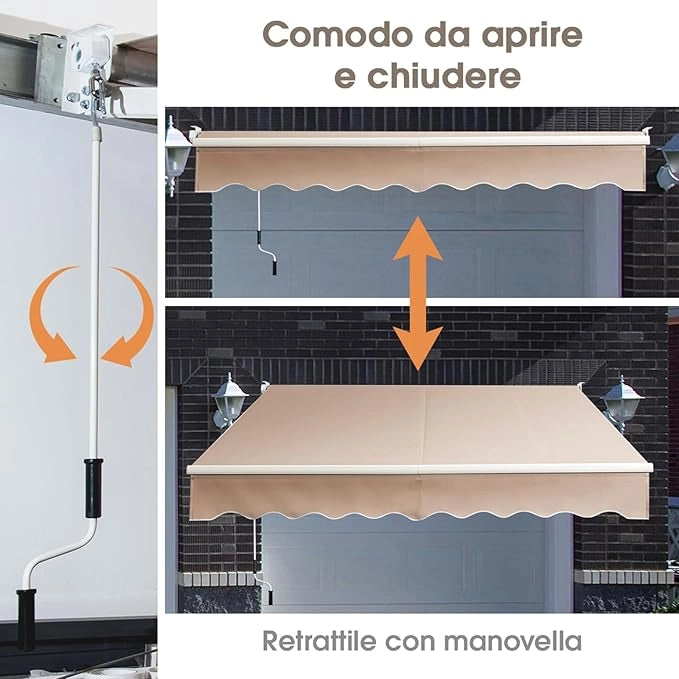 Tenda da Sole per Esterno Avvolgibile, Tenda da Sole a Bracci Estensibili con Telaio in Alluminio e Tettuccio Resistente al Sole e Impermeabile e Manovella (Beige, 245 x 200 cm)