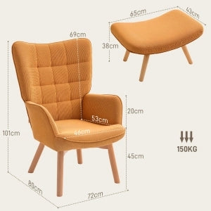 POLTRONA con pouf 72x80x101 cm in poliestere marrone