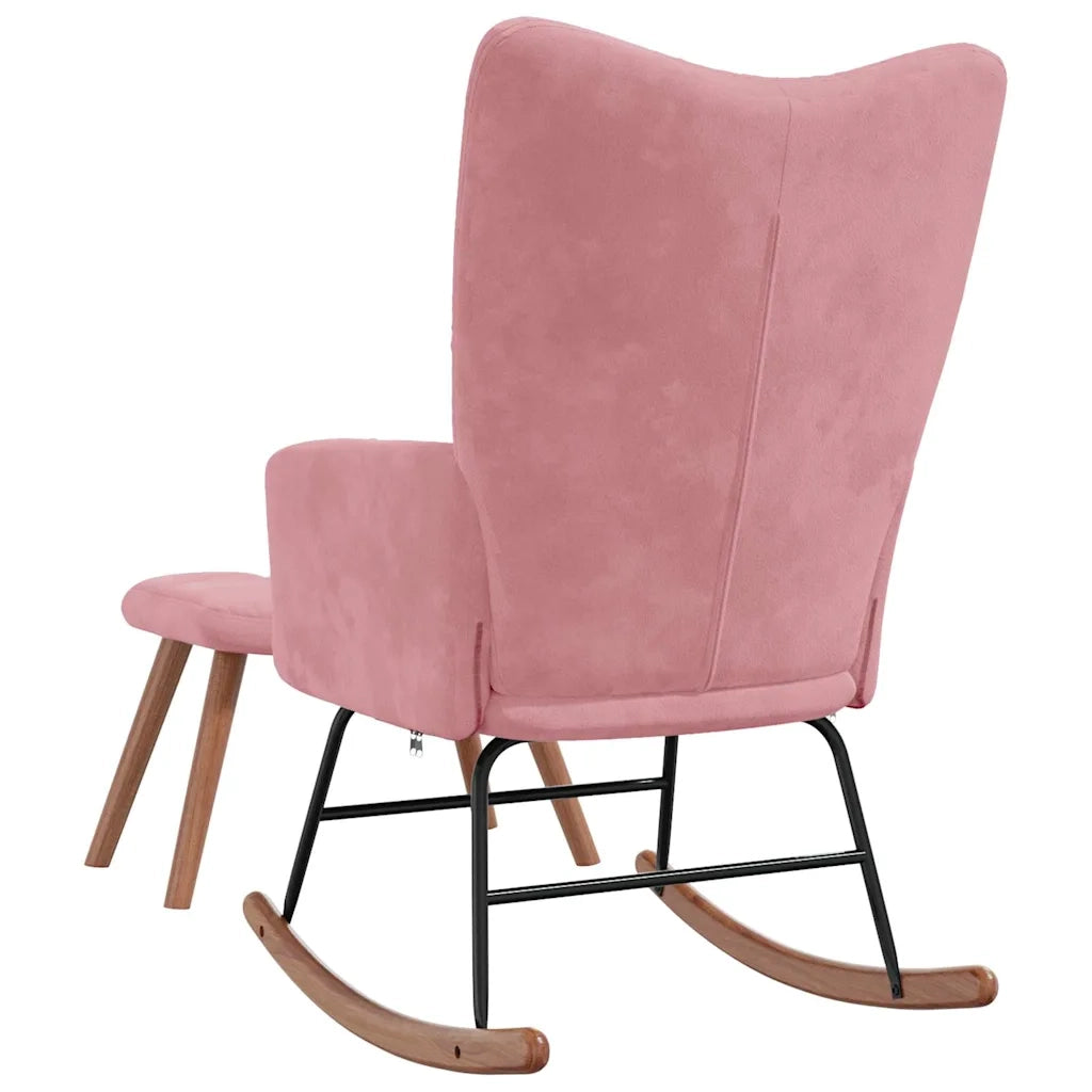 Poltrona a Dondolo con Poggiapiedi Rosa in Velluto 328154