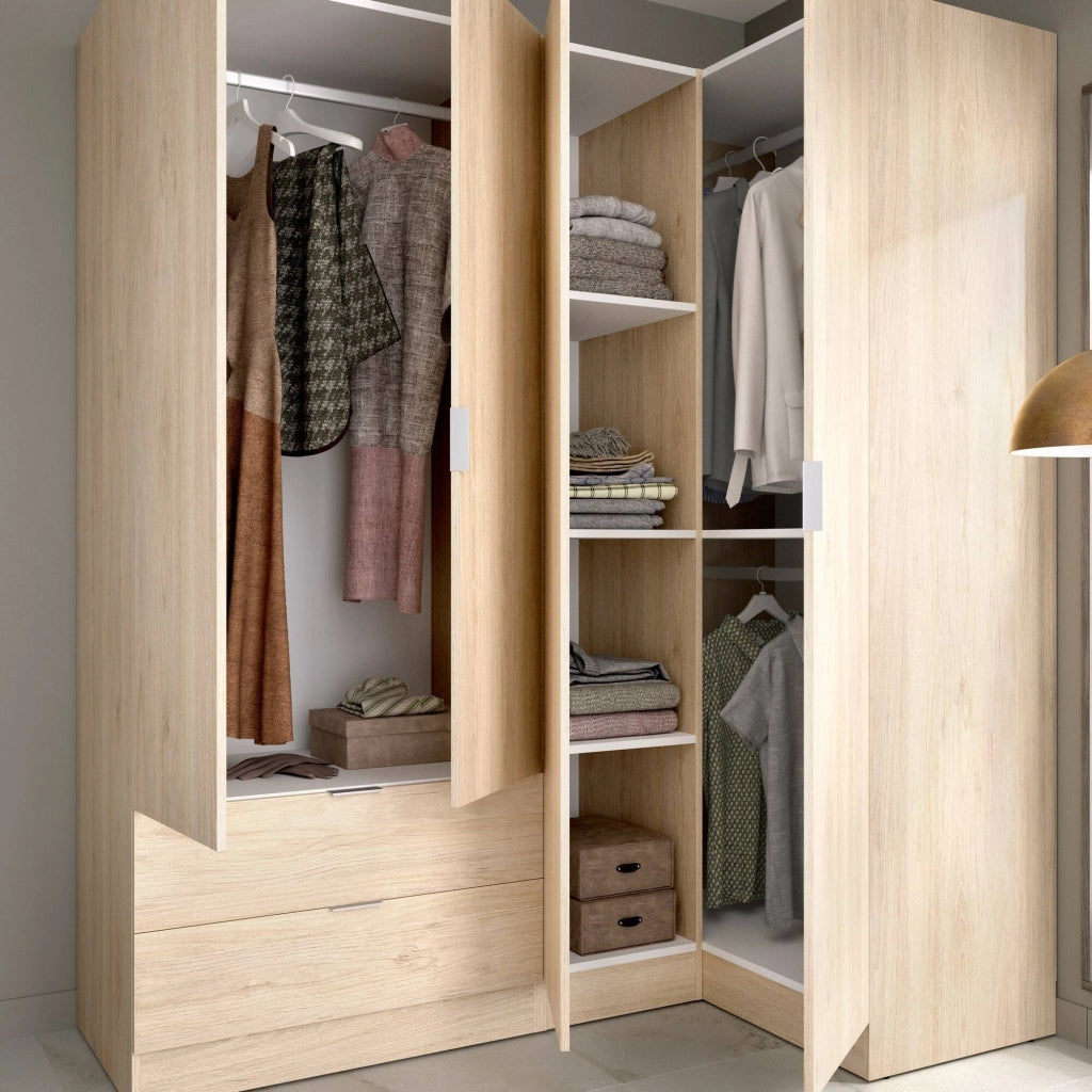 Guardaroba Efesto, Mobile angolare per camera da letto, Armadio appendiabiti ad angolo a 4 ante battenti, 174x91h184 cm, Rovere