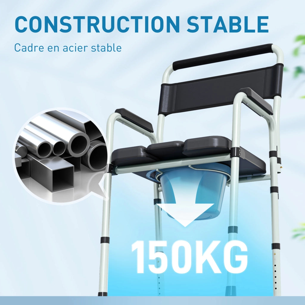 Sedia da toilette pieghevole regolabile ¨C Minimal ¨C nera imbottita