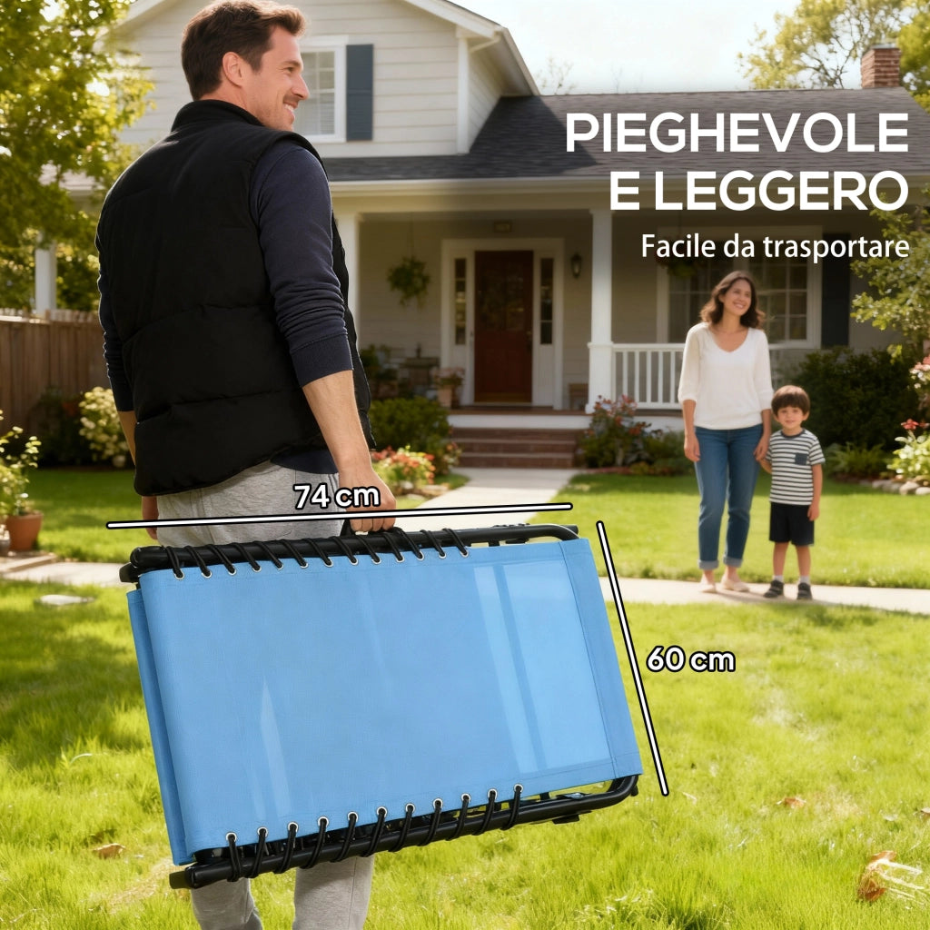 Lettino Prendisole Pieghevole 189x58x30 cm con Schienale Reclinabile in Acciaio e Tessuto a Rete Blu