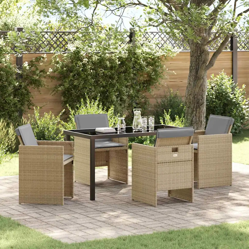 Set da Pranzo per Giardino con cuscino 5 pcs Beige polyrattan